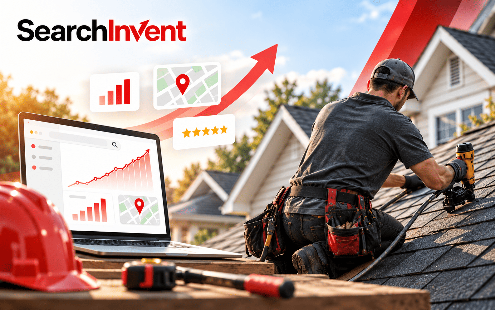 Illustration for SearchInvent roofing SEO services for roofing contractors